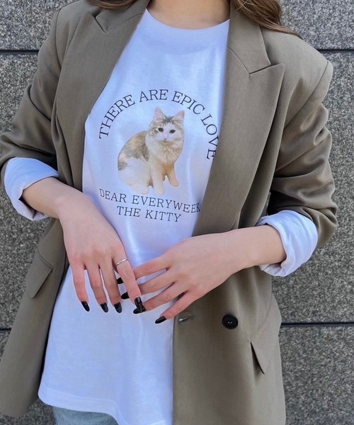 palomawool 猫　カットソー paloma wool 猫プリント ネイビー 長袖Tシャツ