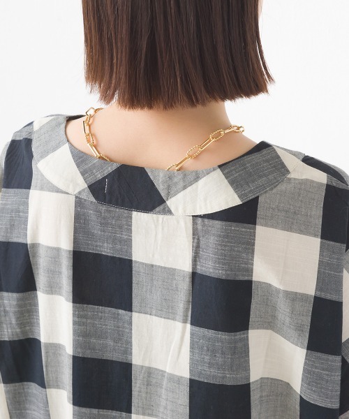 OMNES（オムネス）の「コットンスラブチェック柄ワンピース（ワンピース・レディース・ブラック/ブルー/ブラウン・FREE）」の8枚目の写真