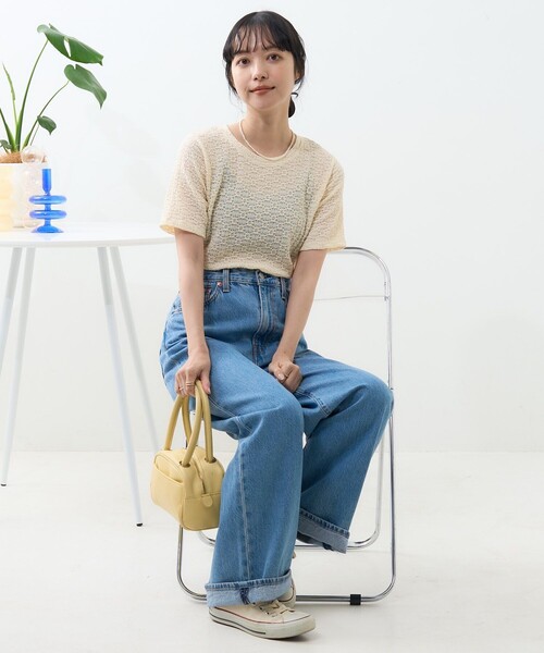 FREAK'S STORE（フリークスストア）の「フラワーストレッチ Tシャツ（Tシャツ/カットソー・レディース・ブラック/オフホワイト/チャコールグレー/ナチュラル・ﾌﾘ-）」の6枚目の写真