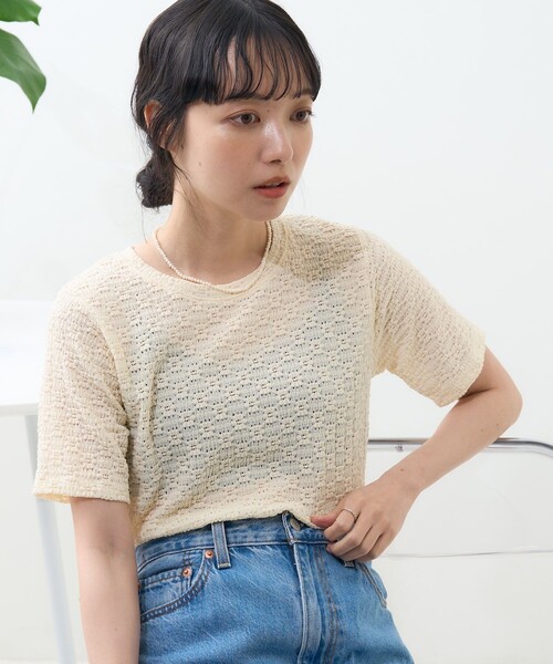 FREAK'S STORE（フリークスストア）の「フラワーストレッチ Tシャツ（Tシャツ/カットソー・レディース・ブラック/オフホワイト/チャコールグレー/ナチュラル・ﾌﾘ-）」の7枚目の写真