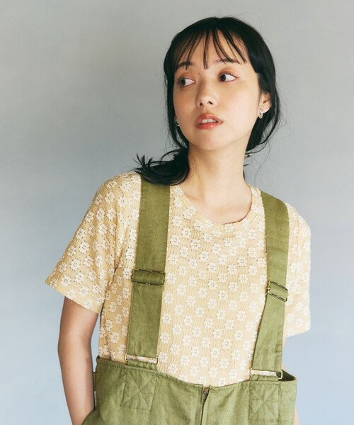 FREAK'S STORE（フリークスストア）の「フラワーストレッチ Tシャツ（Tシャツ/カットソー・レディース・ブラック/オフホワイト/チャコールグレー/ナチュラル・ﾌﾘ-）」の9枚目の写真