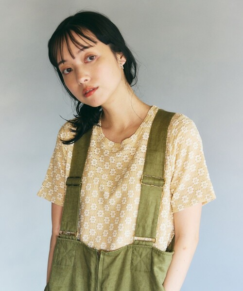 FREAK'S STORE（フリークスストア）の「フラワーストレッチ Tシャツ（Tシャツ/カットソー・レディース・ブラック/オフホワイト/チャコールグレー/ナチュラル・ﾌﾘ-）」の10枚目の写真