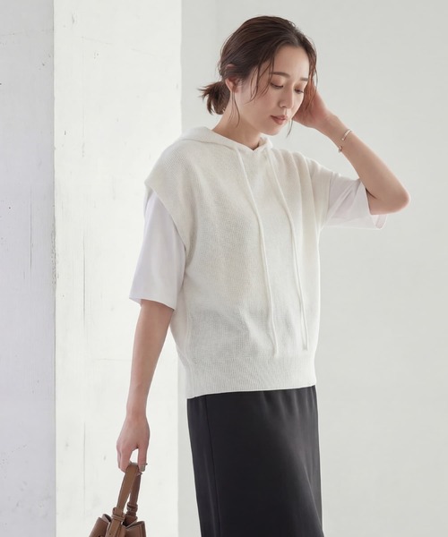 STYLE DELI(スタイルデリ)の「Softy Cotton/ワッフル編みサマーフ―ディー(パーカー・レディース・ブラック/シアン/ホワイト・FREE)」の5枚目の写真