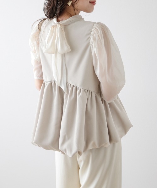 SUGAR BISKET(シュガービスケット)の「シアースリーブペプラムトップス(シャツ/ブラウス・レディース・カーキ/ブラック/ベージュ・フリー)」の13枚目の写真