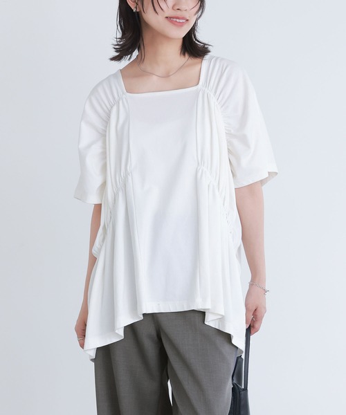 n'OrLABEL(ノアールレーベル)の「ゴムシャーリングカットソー(Tシャツ/カットソー・レディース・ブラック/オフホワイト・FREE)」の1枚目の写真