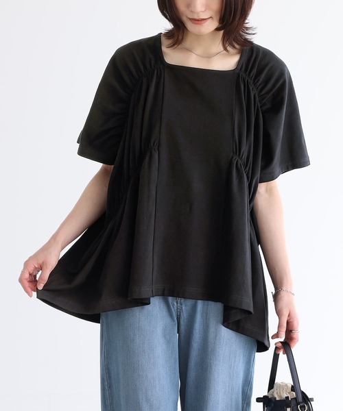 n'OrLABEL(ノアールレーベル)の「ゴムシャーリングカットソー(Tシャツ/カットソー・レディース・ブラック/オフホワイト・FREE)」の2枚目の写真