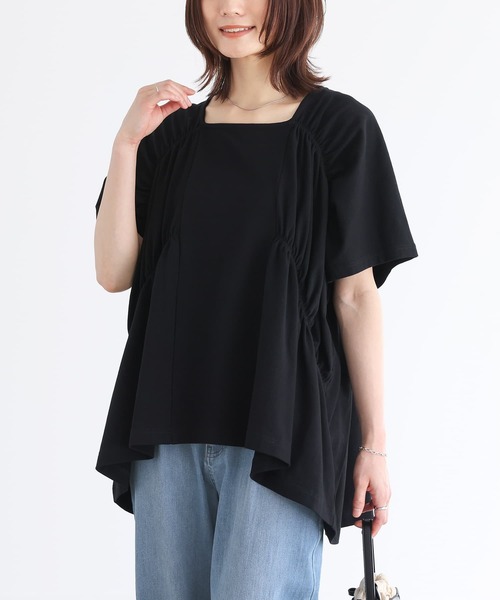 n'OrLABEL(ノアールレーベル)の「ゴムシャーリングカットソー(Tシャツ/カットソー・レディース・ブラック/オフホワイト・FREE)」の3枚目の写真