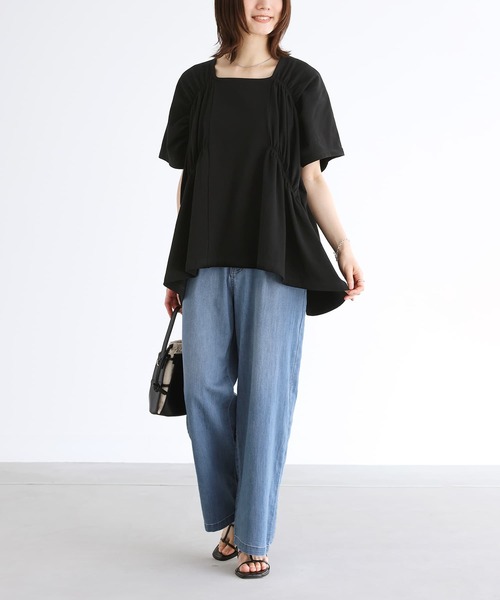 n'OrLABEL(ノアールレーベル)の「ゴムシャーリングカットソー(Tシャツ/カットソー・レディース・ブラック/オフホワイト・FREE)」の7枚目の写真