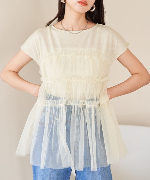 VIS（ビス）の「チュールコンビラメプルオーバー（Tシャツ/カットソー・レディース・ブラック/ホワイト/イエロー・FREE）」の3枚目の写真