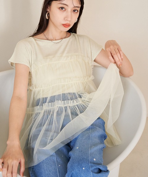 VIS（ビス）の「チュールコンビラメプルオーバー（Tシャツ/カットソー・レディース・ブラック/ホワイト/イエロー・FREE）」の9枚目の写真