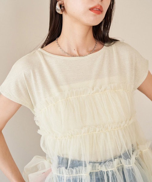 VIS（ビス）の「チュールコンビラメプルオーバー（Tシャツ/カットソー・レディース・ブラック/ホワイト/イエロー・FREE）」の6枚目の写真