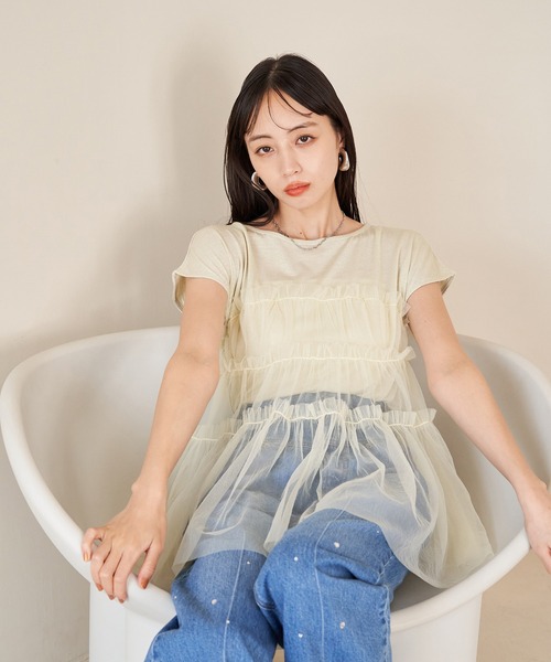 VIS（ビス）の「チュールコンビラメプルオーバー（Tシャツ/カットソー・レディース・ブラック/ホワイト/イエロー・FREE）」の7枚目の写真