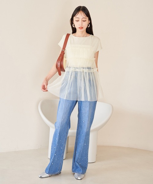 VIS（ビス）の「チュールコンビラメプルオーバー（Tシャツ/カットソー・レディース・ブラック/ホワイト/イエロー・FREE）」の8枚目の写真