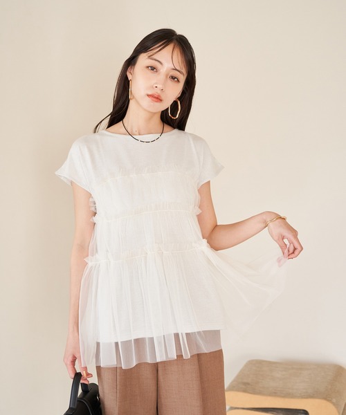 VIS（ビス）の「チュールコンビラメプルオーバー（Tシャツ/カットソー・レディース・ブラック/ホワイト/イエロー・FREE）」の21枚目の写真