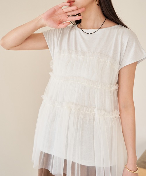 VIS（ビス）の「チュールコンビラメプルオーバー（Tシャツ/カットソー・レディース・ブラック/ホワイト/イエロー・FREE）」の22枚目の写真