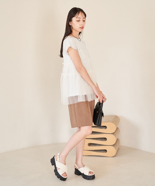 VIS（ビス）の「チュールコンビラメプルオーバー（Tシャツ/カットソー・レディース・ブラック/ホワイト/イエロー・FREE）」の14枚目の写真