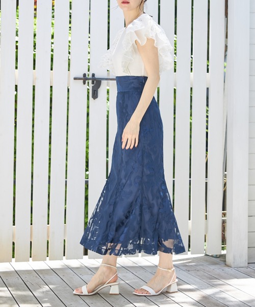 tocco closet(トッコ クローゼット)の「ダマスク柄パネルレースマーメイドスカート(スカート・レディース・ネイビー/オフホワイト・M)」の10枚目の写真