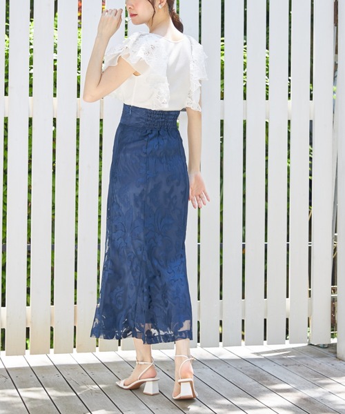tocco closet(トッコ クローゼット)の「ダマスク柄パネルレースマーメイドスカート(スカート・レディース・ネイビー/オフホワイト・M)」の11枚目の写真