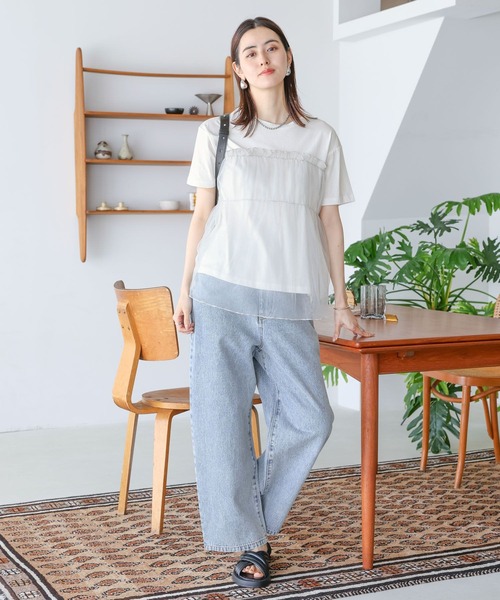 LEPSIM（レプシィム）の「アソートドッキングT　124105（Tシャツ/カットソー・レディース・ブラック/カーキ/ホワイト×ブラック/ライトグレー・FREE）」の21枚目の写真