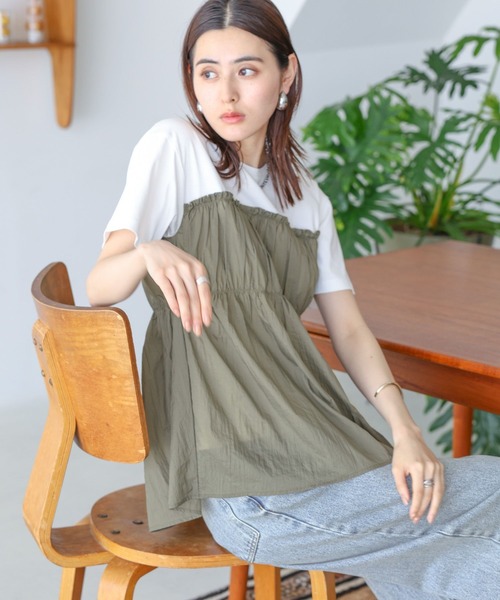 LEPSIM（レプシィム）の「アソートドッキングT　124105（Tシャツ/カットソー・レディース・ブラック/カーキ/ホワイト×ブラック/ライトグレー・FREE）」の19枚目の写真