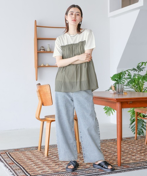 LEPSIM（レプシィム）の「アソートドッキングT　124105（Tシャツ/カットソー・レディース・ブラック/カーキ/ホワイト×ブラック/ライトグレー・FREE）」の18枚目の写真