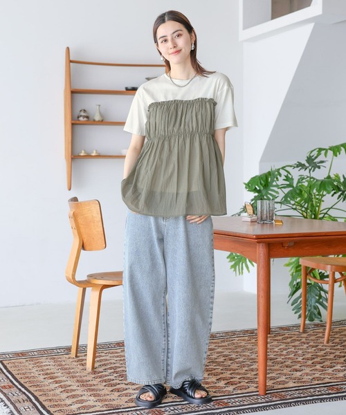 LEPSIM（レプシィム）の「アソートドッキングT　124105（Tシャツ/カットソー・レディース・ブラック/カーキ/ホワイト×ブラック/ライトグレー・FREE）」の16枚目の写真