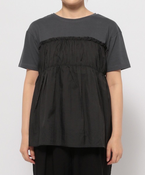 LEPSIM（レプシィム）の「アソートドッキングT　124105（Tシャツ/カットソー・レディース・ブラック/カーキ/ホワイト×ブラック/ライトグレー・FREE）」の15枚目の写真