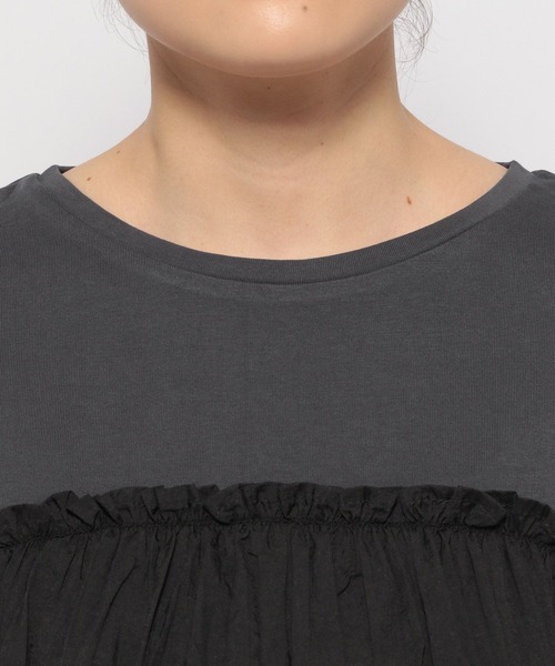 LEPSIM（レプシィム）の「アソートドッキングT　124105（Tシャツ/カットソー・レディース・ブラック/カーキ/ホワイト×ブラック/ライトグレー・FREE）」の12枚目の写真