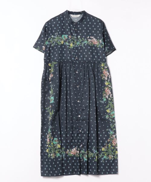 SUPER HAKKA（スーパーハッカ）の「コットンカルゼ　パネルドットフラワープリントフレンチスリーブワンピース（前開き）（ワンピース・レディース・ネイビー/ベージュ・FREE）」の2枚目の写真