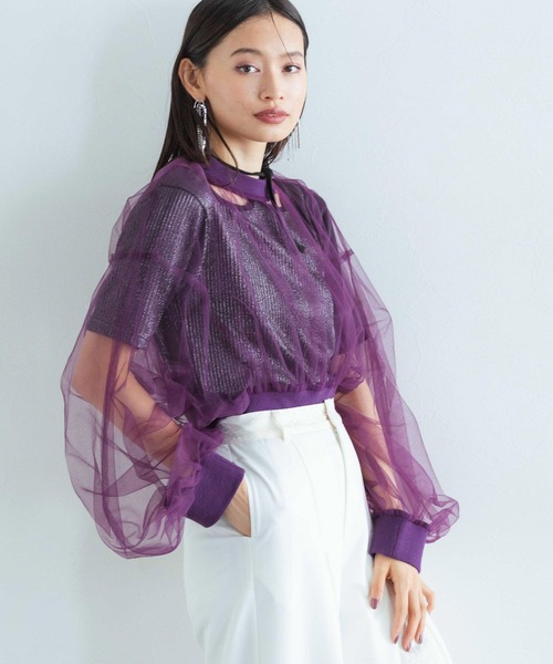 HARE（ハレ）の「シアーリブショートトップス(HARE)（Tシャツ/カットソー・レディース・ブラック/パープル・FREE）」の2枚目の写真