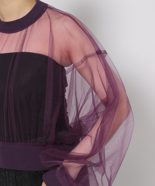 HARE（ハレ）の「シアーリブショートトップス(HARE)（Tシャツ/カットソー・レディース・ブラック/パープル・FREE）」の9枚目の写真