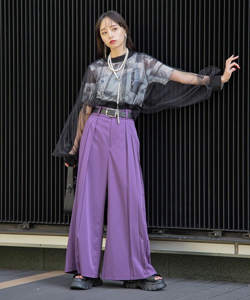 HARE（ハレ）の「シアーリブショートトップス(HARE)（Tシャツ/カットソー・レディース・ブラック/パープル・FREE）」の18枚目の写真