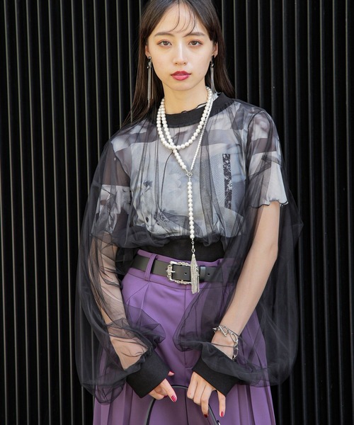 HARE（ハレ）の「シアーリブショートトップス(HARE)（Tシャツ/カットソー・レディース・ブラック/パープル・FREE）」の20枚目の写真