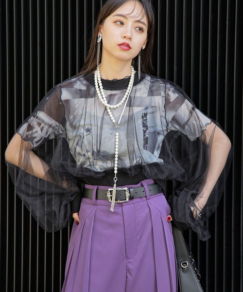 HARE（ハレ）の「シアーリブショートトップス(HARE)（Tシャツ/カットソー・レディース・ブラック/パープル・FREE）」の12枚目の写真