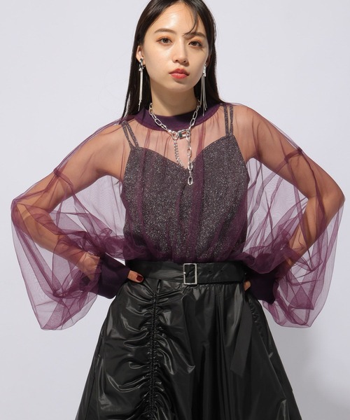 HARE（ハレ）の「シアーリブショートトップス(HARE)（Tシャツ/カットソー・レディース・ブラック/パープル・FREE）」の13枚目の写真