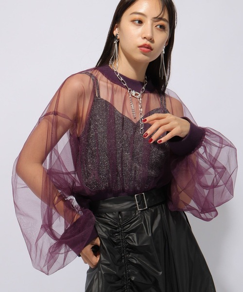 HARE（ハレ）の「シアーリブショートトップス(HARE)（Tシャツ/カットソー・レディース・ブラック/パープル・FREE）」の14枚目の写真