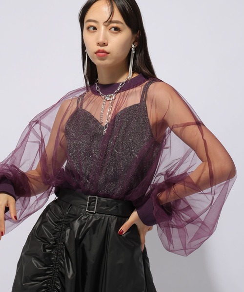 HARE（ハレ）の「シアーリブショートトップス(HARE)（Tシャツ/カットソー・レディース・ブラック/パープル・FREE）」の15枚目の写真