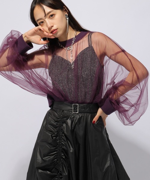 HARE（ハレ）の「シアーリブショートトップス(HARE)（Tシャツ/カットソー・レディース・ブラック/パープル・FREE）」の16枚目の写真