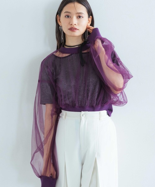 HARE（ハレ）の「シアーリブショートトップス(HARE)（Tシャツ/カットソー・レディース・ブラック/パープル・FREE）」の22枚目の写真