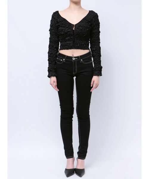 GYDA(ジェイダ)の「シャーリング2WAYショートカーディガン(カーディガン/ボレロ・レディース・ブラック/オフホワイト・FREE)」の8枚目の写真