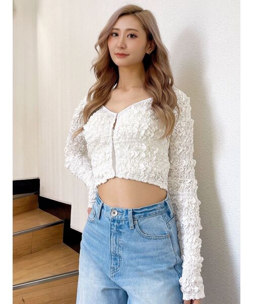 GYDA(ジェイダ)の「シャーリング2WAYショートカーディガン(カーディガン/ボレロ・レディース・ブラック/オフホワイト・FREE)」の1枚目の写真