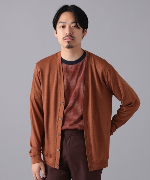 【良色】beams Vネック モヘアカーディガン ブラウン モヘア50％ 良色】beams Vネック モヘアカーディガン ブラウン モヘア50