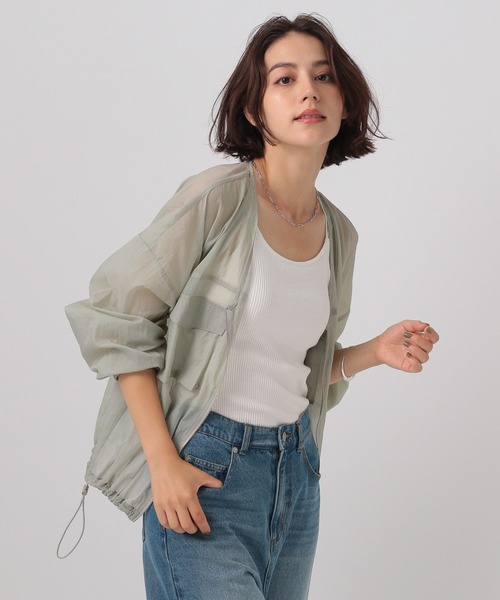 BAYFLOW（ベイフロー）の「[涼やかな透け感＆軽量]シアーＶネックブルゾン（ブルゾン・レディース・オフホワイト/グレー/ライトブルー・FREE）」の3枚目の写真