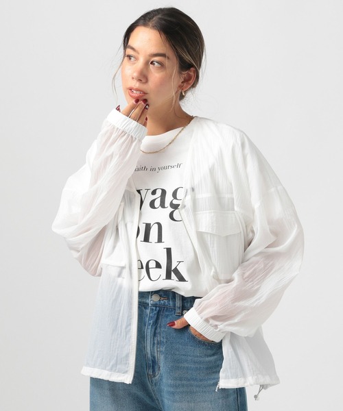 BAYFLOW（ベイフロー）の「[涼やかな透け感＆軽量]シアーＶネックブルゾン（ブルゾン・レディース・オフホワイト/グレー/ライトブルー・FREE）」の5枚目の写真