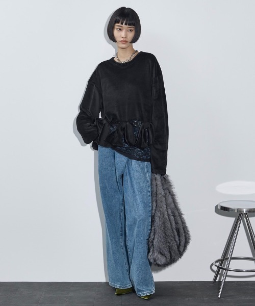 THE YOn(ザヨン)の「リボンモチーフベロアトップス(Tシャツ/カットソー・レディース・グレー/ブラック/オリーブ・FREE)」の18枚目の写真