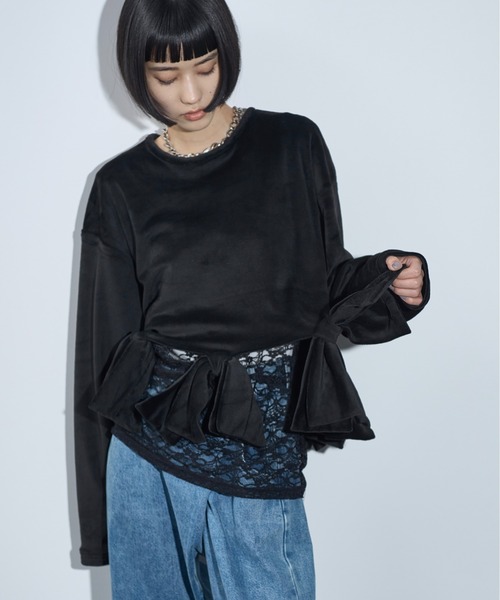 THE YOn(ザヨン)の「リボンモチーフベロアトップス(Tシャツ/カットソー・レディース・グレー/ブラック/オリーブ・FREE)」の13枚目の写真