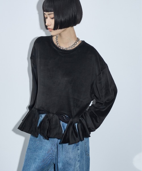 THE YOn(ザヨン)の「リボンモチーフベロアトップス(Tシャツ/カットソー・レディース・グレー/ブラック/オリーブ・FREE)」の15枚目の写真