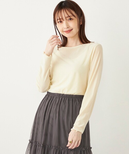 SHIPS Colors(シップス カラーズ)の「SHIPS Colors:〈手洗い可能〉メッシュ ポリエステルベロア クルーネック トップス◇(Tシャツ/カットソー・レディース・グレー/ブラック/オフホワイト・ONE SIZE)」の1枚目の写真