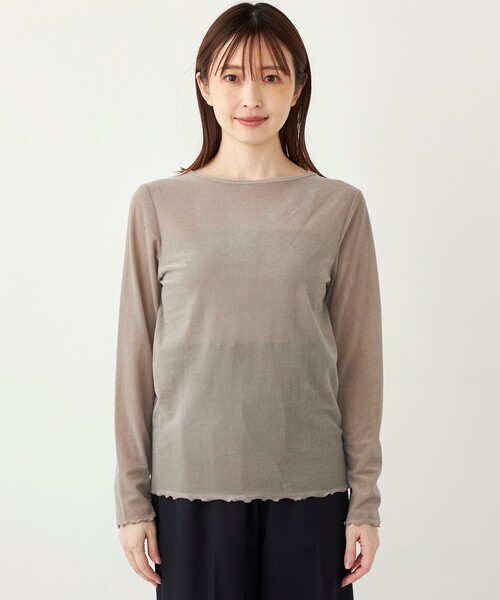 SHIPS Colors(シップス カラーズ)の「SHIPS Colors:〈手洗い可能〉メッシュ ポリエステルベロア クルーネック トップス◇(Tシャツ/カットソー・レディース・グレー/ブラック/オフホワイト・ONE SIZE)」の13枚目の写真
