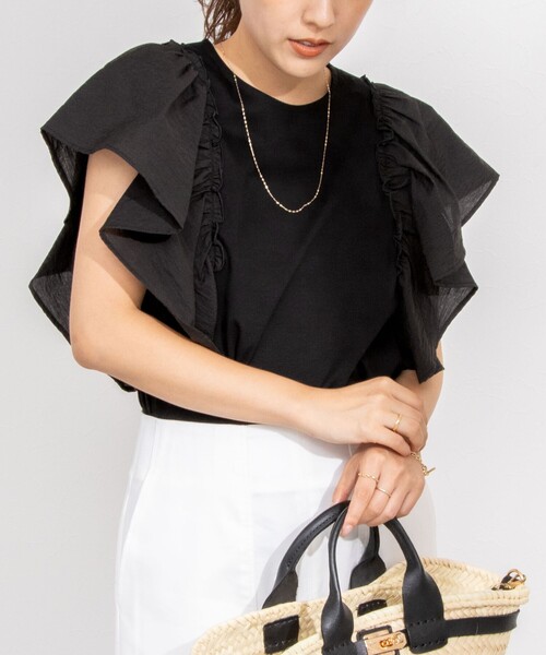 NOLLEY’S（ノーリーズ）の「布帛コンビプルオーバーカットソー（Tシャツ/カットソー・レディース・ホワイト/インディゴブルー/ブラック・38）」の2枚目の写真